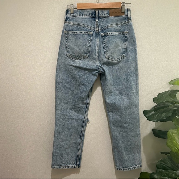 Top shop editor crop straight denim acid wash high rise button fly - Picture 9 of 11